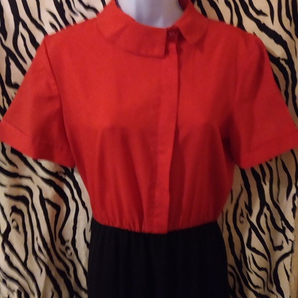 High neck collar, color block vintage dress by KH2 - Picture 5 of 11